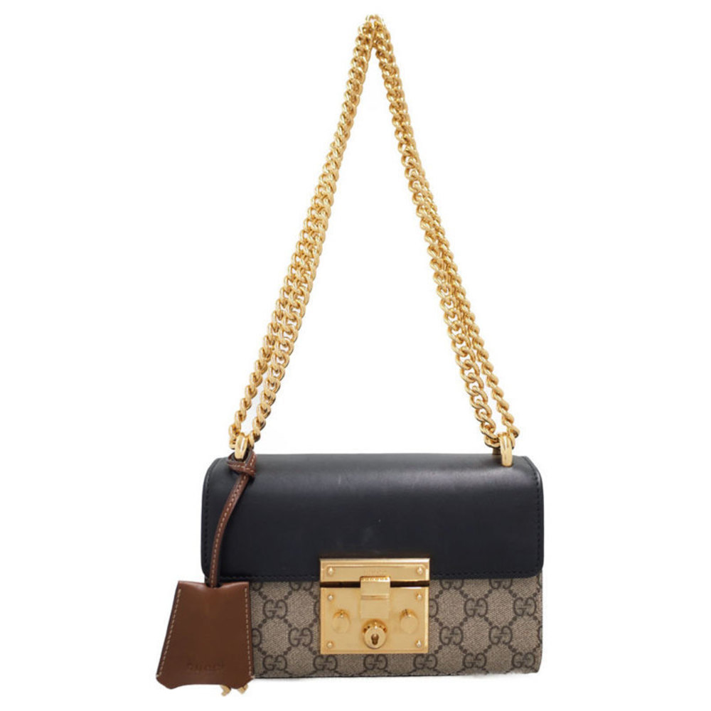 Gucci GG Supreme Padlock Small Shoulder Bag Beige Blac